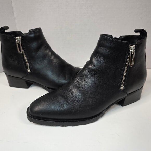 Aquatalia Fantina Weatherproof Bootie, Black Leather Ankle Boots 6.5 - Picture 3 of 12